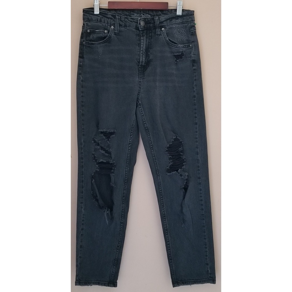 WILD FABLE High Rise Mom DISTRESSED Taper Black Wash Stretch Denim Jeans Sz 4